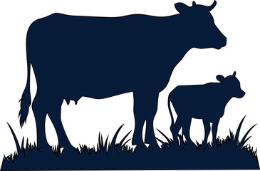 Cow and calf silhouette vector illustration for farm, dairy, and livestock themes.