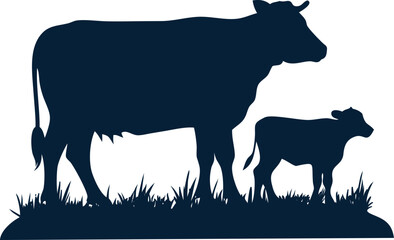 Mother cow with baby calf silhouette icon, perfect for rural and agriculture designs.