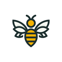 A stylized illustration of a bee with vibrant colors and a minimalist design, symbolizing nature