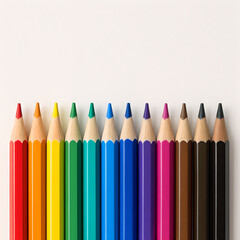 Collection of Colorful Sharp Pencils Aligned Against a Clean Background