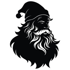 Black and White Silhouette of Santa Claus's Head
