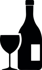 Wine bottle with glass silhouette icon on white background
