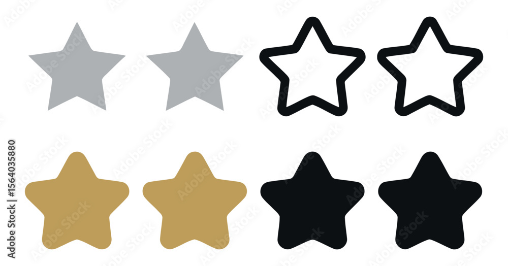 Poster three sets of rating stars in different shades and styles sets three stars each gray gold black show