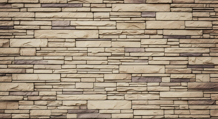 Fototapeta premium Natural sandstone stacked stone wall cladding with warm beige tones, perfect for rustic architecture, exterior facades, and textured interior walls.