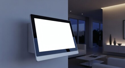 smart home control panel with blank screen in modern living room