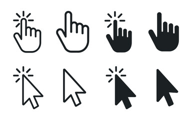 Collection of hand and arrow cursor icons for clicking and selecting on computer screens Set various click select with cursors click select mouse