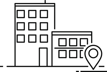 Location Pin Icon Over Modern City Building Navigation, GPS, Directional Pointer for Business Address, Real Estate, Office Space, or Travel Destination