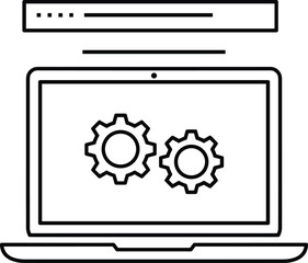 Laptop settings icon, computer configuration, web development, software optimization, digital tools, system preferences, technical support, online solutions, gear symbol