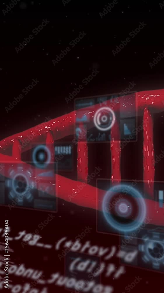 Poster animation of dna strand and data processing over black background