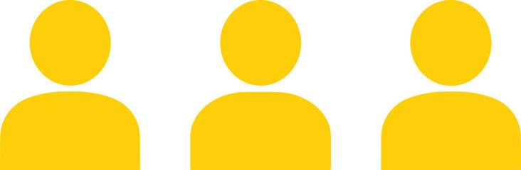 Three Yellow Human User Profile Avatars Representing People, Community, Teamwork, Social Network Users, Audience, or Anonymous Individuals, Ideal for Business and Digital Concepts