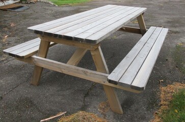 Wooden bench on street