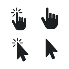 Four Different Hand and Mouse Cursor Icons for User Interface Design Set four simple hand mouse cursor icons various user interface applications hand