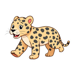 Obraz premium Cute Cartoon Leopard Cub Walking with a Happy Expression on Black Background