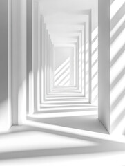 Obraz premium Abstract white corridor with dramatic diagonal sunlight and shadow patterns