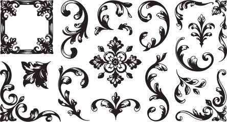  Silhouette of Ornate Decorative Elements Vector Illustration