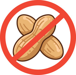 Illustration of a red prohibition sign with peanuts inside indicating a peanut free zone vector illustration