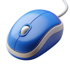 3d blue computer mouse with white scroll wheel isolated on transparent background