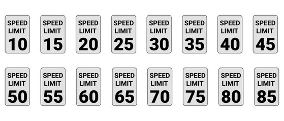 USA Speed Limit Road Signs Icon Set - Flat Style MPH Traffic Regulations Vector   © ANMZAKARIA