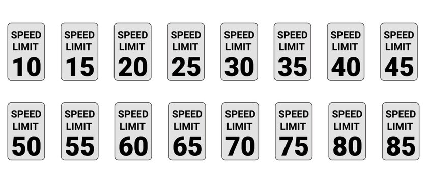 USA Speed Limit Road Signs Icon Set - Flat Style MPH Traffic Regulations Vector

