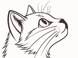 Minimalist Line Art of a Cat's Head Looking Up