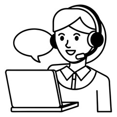 Customer service representative with headset and laptop communicating