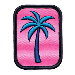 Embroidered Palm Tree Patch with Pink Background and Black Border Detail