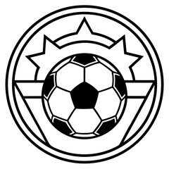 Obraz premium Modern geometric soccer ball emblem with stars and circle outline