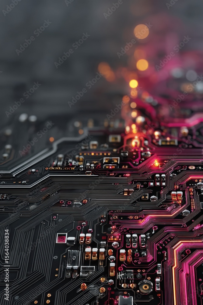 Poster abstract motherboard with glowing elements and intricate circuit patterns