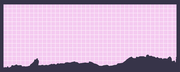 Horizontal ripped pink paper with square grid. Lined torn notebook sheet.