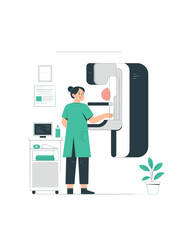 Mammogram Screening Illustration: Nurse and Mammography Machine for Breast Cancer Awareness