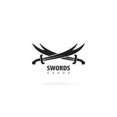 Sword logo graphic design concept with dark background. Editable sword element, can used as logotype, icon, template.