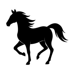 Black silhouette of a horse galloping on a white background Vector illustration