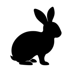 Black silhouette of a rabbit hopping on a white background Vector illustration