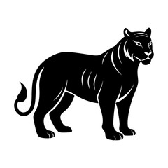 Black silhouette of a tiger prowling on a white background Vector illustration