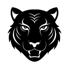 Black silhouette of a tiger head on a white background Vector illustration