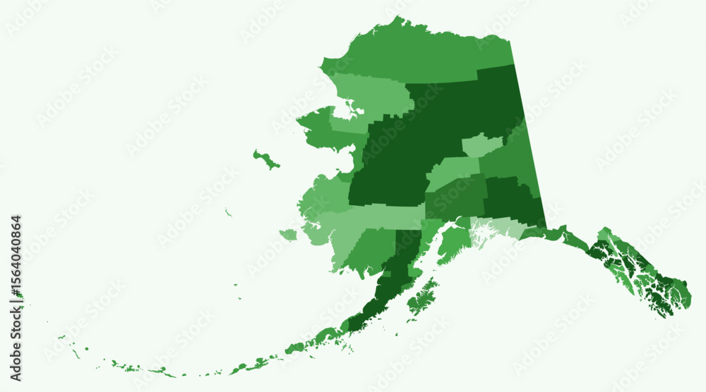 Poster map of alaska with counties. just a simple state border map with county division. green color palett