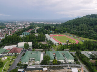 Obraz premium Aerial view stadium city landscape.