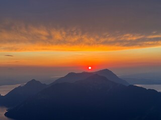 sunset in the mountains taken from the frohnalpstock, stoos, schwyz, switzerland