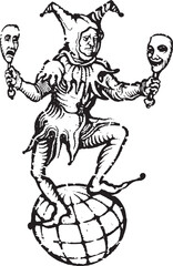 vector clip art dancing clown the fool tarot drawing linocut