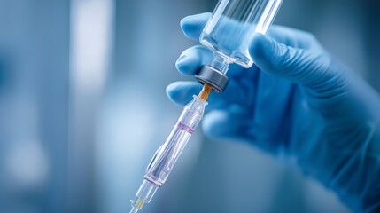 Nurse adjusts IV drip valve with gloved hand in a sterile environment during patient care in a hospital setting