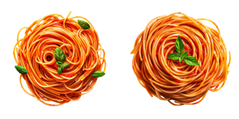 Set of spaghetti with tomato sauce isolated on transparent or white background