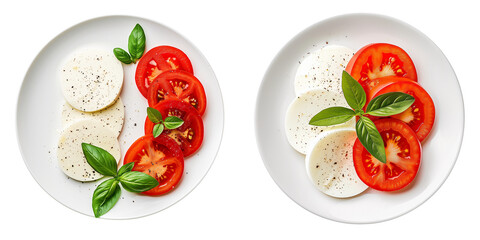 Set of creamy Caprese Salad on a white plate Isolated on transparent or white background