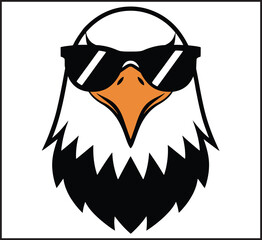 Eagle Head Wearing Sunglasses with Orange Beak and White Feathers Vector Icon