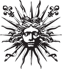 vector Sunburst a face with intricate detail and rays extending outward clip art 2