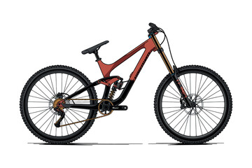 Detailed Illustration of a Modern Mountain Bike with Aggressive Geometry Side view full suspension mountain bike showcasing its components mountain bike full suspension © MOHAMMAD
