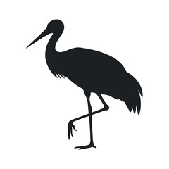 Simple Black and White Silhouette of a Crane Bird stylized silhouette crane bird against white background crane bird silhouette black white wildlife animal