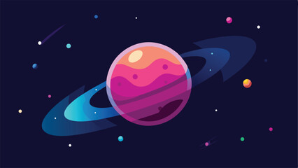 Universe inspired watercolor illustration of planets and celestial bodies against dark background