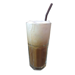 Iced coffee with milk in glass isolated on a white background.