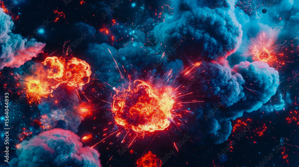 Aufkleber abstract cosmic explosion in space with nebula clouds and bright light rays