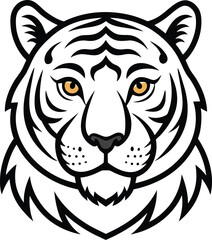 Fierce tiger face black and white illustration animal vector icon